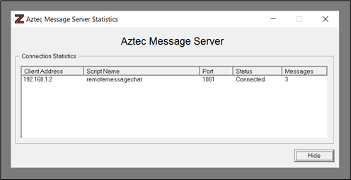 Aztec Message Server Statistics Dialog